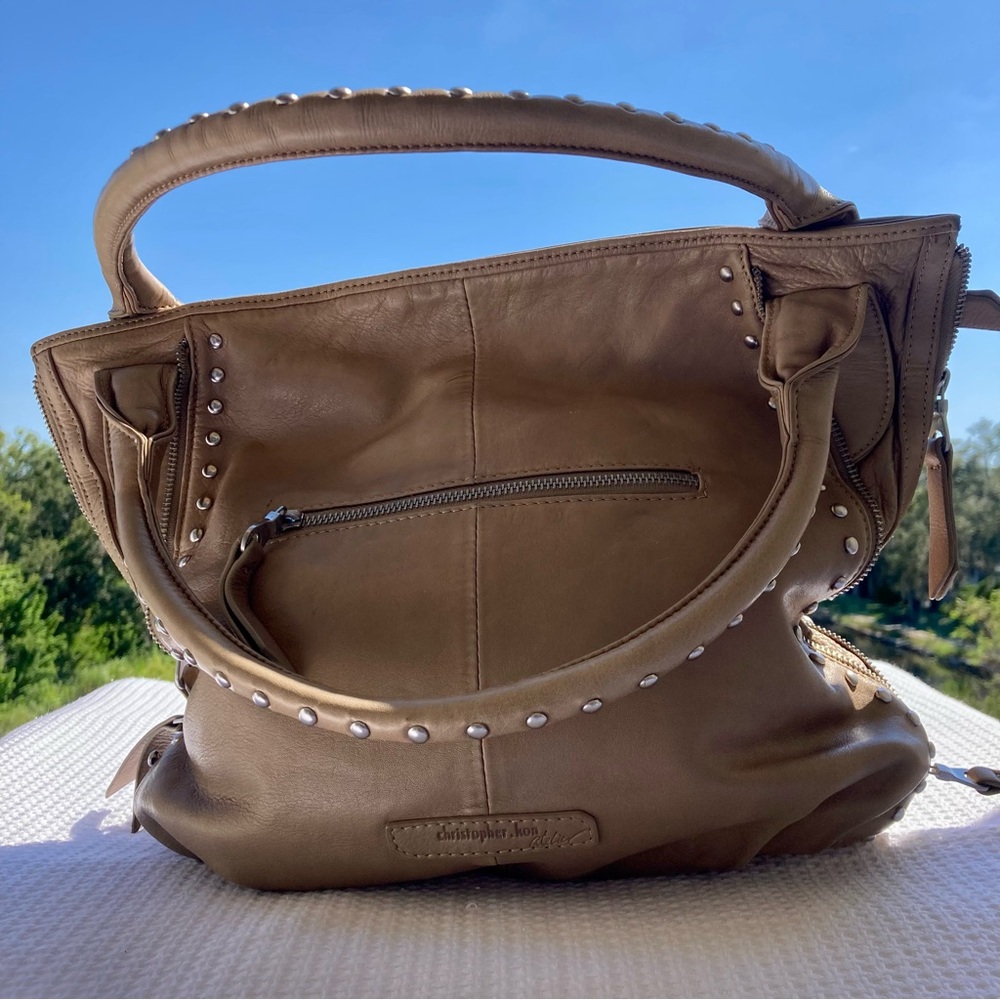 Christopher Kon Atelier Large Shoulder Hobo Bag Purse Leather Beige
